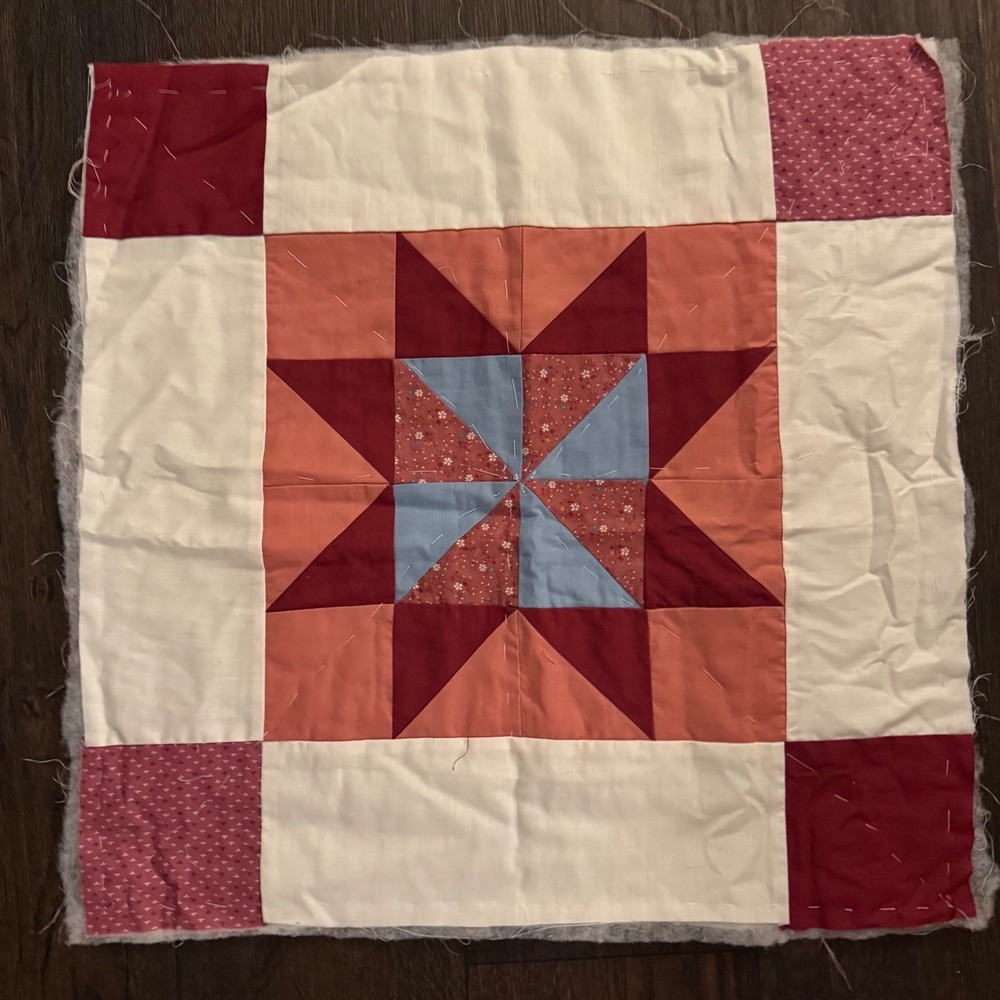 Handmade Quilt Top Panels 12 Vintage Patchwork Red White Blue Cotton - Picture 8 of 16